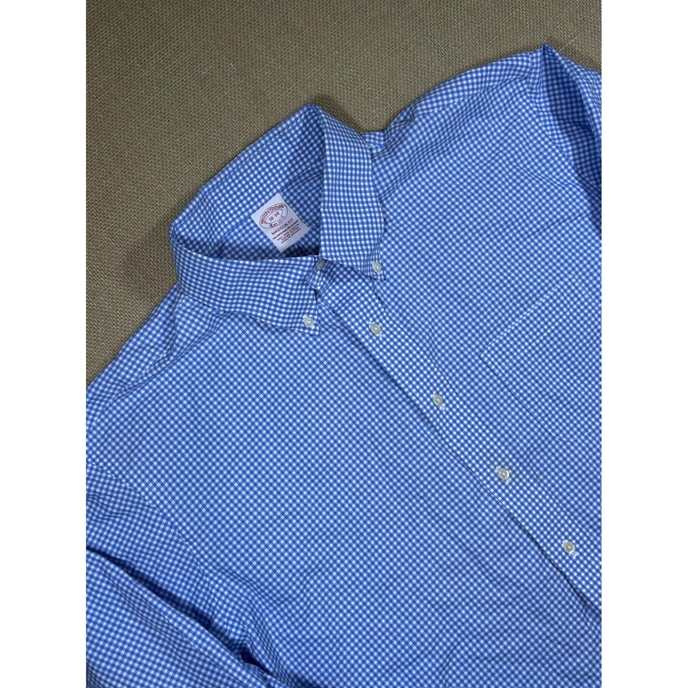 Brooks Brothers Madison Fit 18-34 Blue Gingham Non-Iron Supima Cotton Shirt
